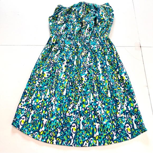 Lilly Pulitzer Windsor Strapless Dress Coverup Sea Blue Green It's A Stretch XS - Picture 3 of 9